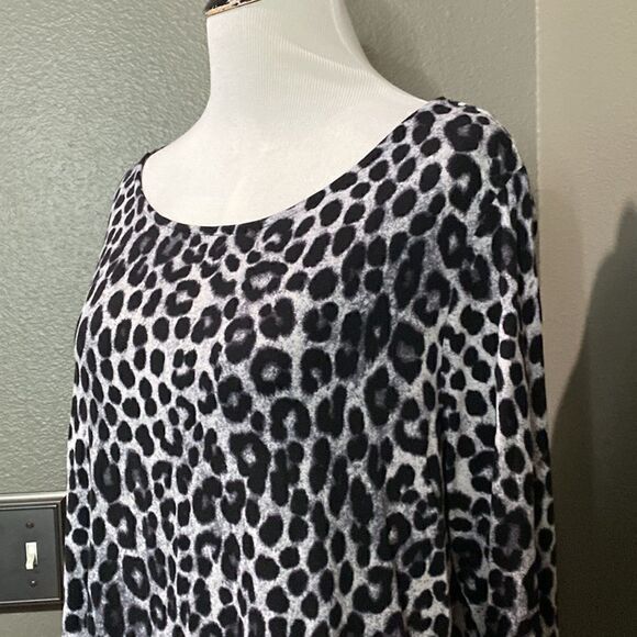 Mario Serrani Italy Grey Black Leopard Slinky Jersey Blouse - Picture 2 of 9